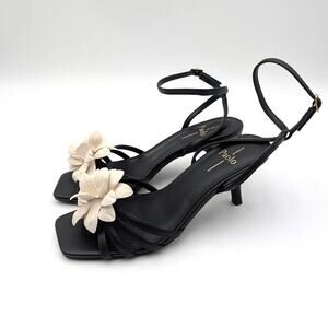 Linea Paolo Candice Flower Sandals Open Toe Women's Black Size US8M EU38